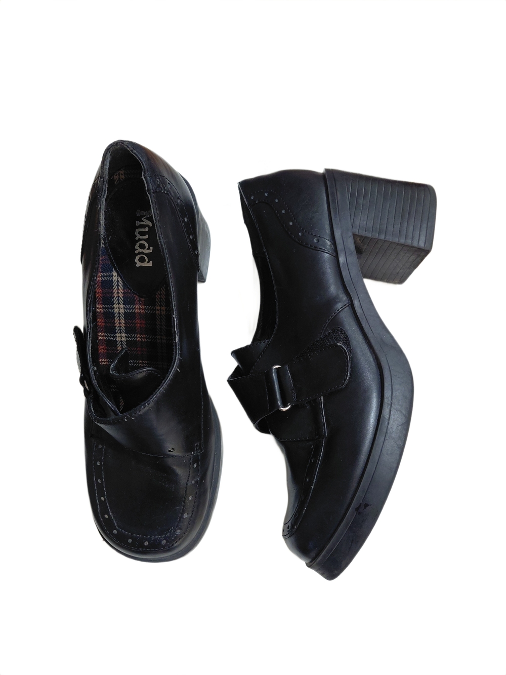 Mudd Y2K Black Leather Block Heel Loafers Women's Size 8 Chunky Shoes